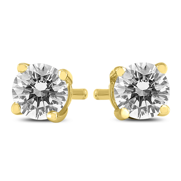 1/2 Carat TW Round Diamond Solitaire Stud Earrings In 14k Yellow Gold